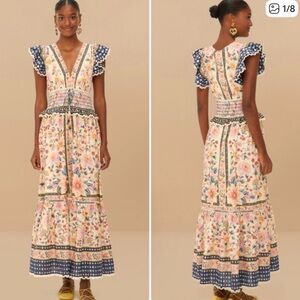 NWT Farm Rio Superbloom Tapestry Cream Maxi Dress